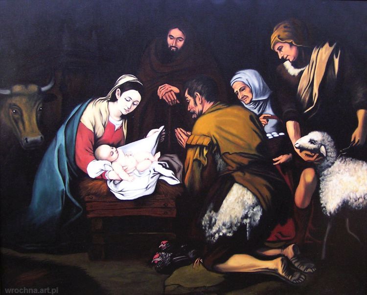 Pokłon pasterzy, Kopia - według Murillo "Pokłon pasterzy"<br>Olej na płótnie, 100 x 81 cm
