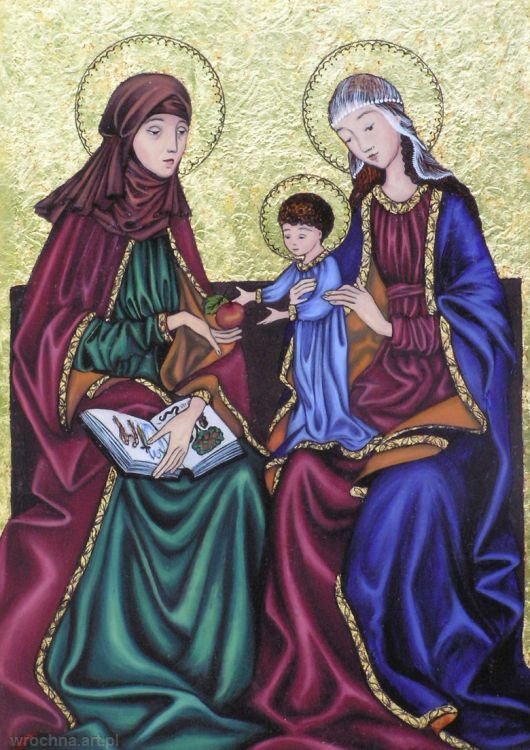 Święta Anna Samotrzecia, Technika mieszana, pozłotnictwo.