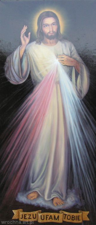 Jezu, ufam Tobie, Kopia - według obrazu "Jezu, ufam Tobie" Adolfa Hyły<br>Olej na płótnie.