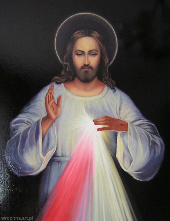 , Kopia - według obrazu <i>"Jezu, ufam Tobie"</i> Eugeniusza Kazimirowskiego
<br>wykonana dla kościoła w Koleśnikach na Wileńszczyźnie. <br>
Olej na płótnie, 100 x 216 cm