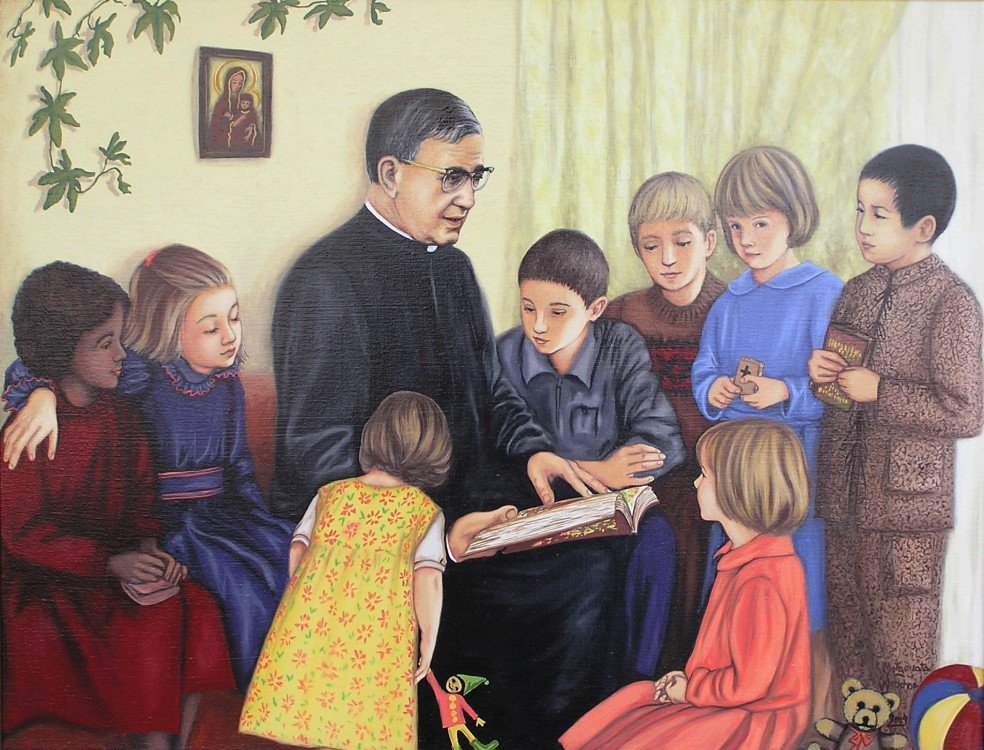 , Św. Josemarii Escrivá z dziećmi <br>Olej na płótnie