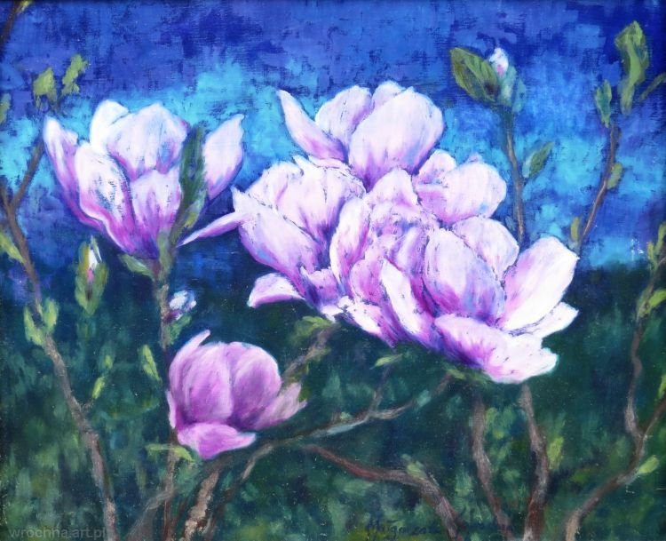 Gałąź magnolii, Olej na płótnie lnianym, 46 x 38 cm.