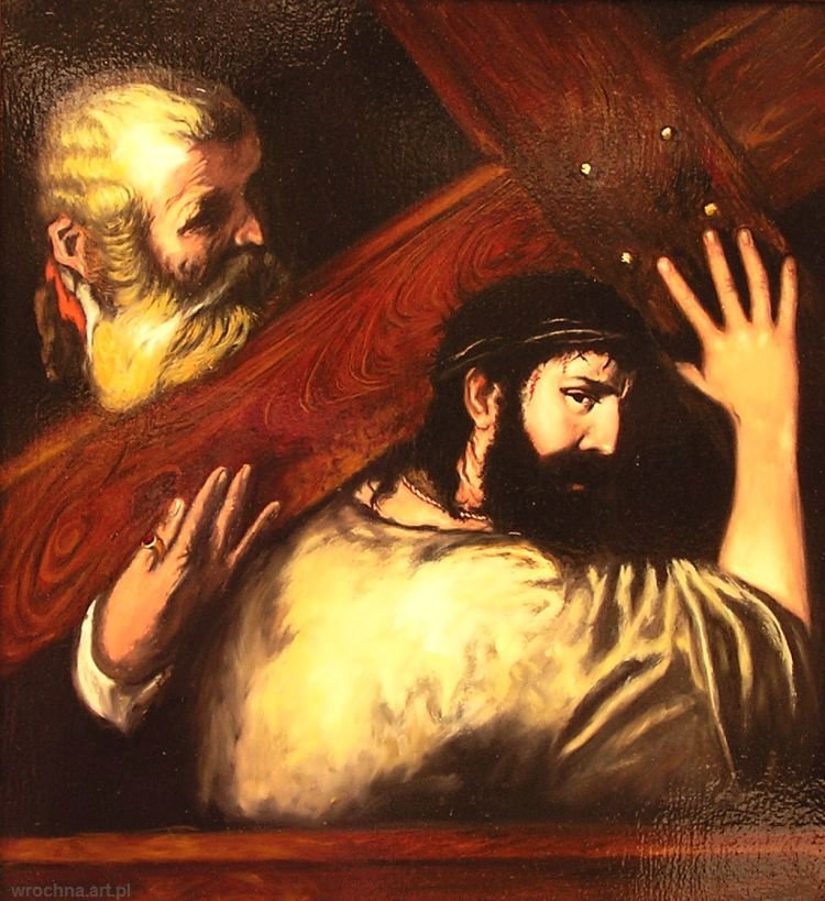 Chrystus niosący krzyż, kopia obrazu "Chrystus niosący krzyż" Tycjana.  Olej na płótnie.