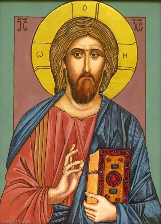 Pantokrator, Tempera na desce, złocenia, 30 x 40 cm.