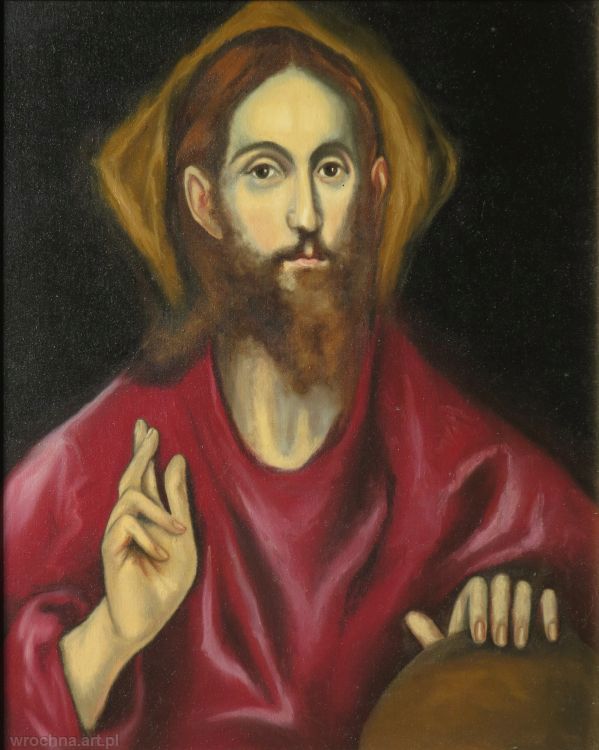 Zbawiciel, Kopia - według El Greco "Zbawiciel". Olej na płótnie bawełnianym, 40 x 50 cm