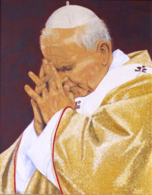 Portret papieża Jana Pawła II, Olej na płótnie lnianym, 33 x 41 cm <br>Ojciec Święty pogrążony w modlitwie.