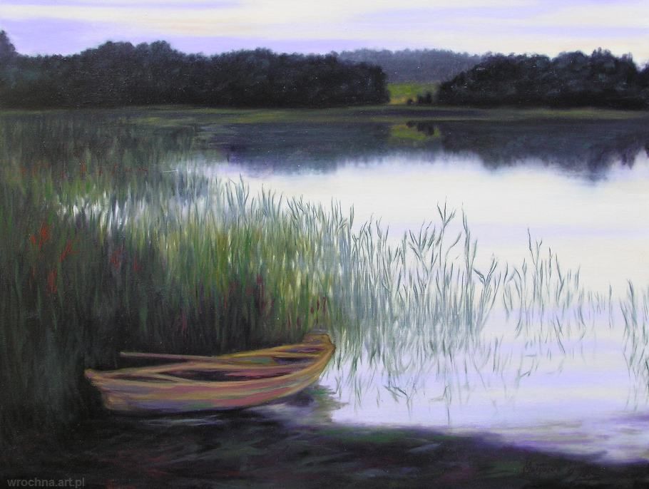 Barka (Jezioro Leszczewek), Olej na płótnie lnianym, 65 x 50 cm.
