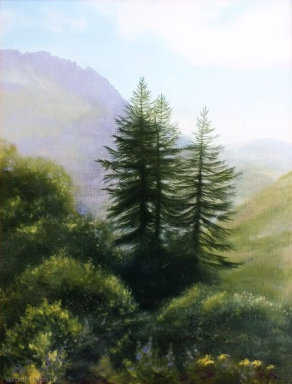 Pejzaż górski, Olej na płótnie lnianym