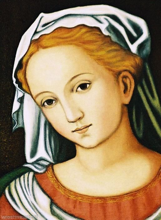 Madonna z Dzieciątkiem i św. Janem, Kopia fragmentu obrazu "Madonna z Dzieciątkiem i św. Janem" Innocenzo da Imola.<br>Olej na płótnie lnianym.