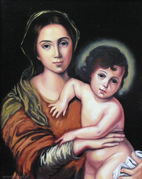 Madonna z Dzieciątkiem, Kopia obrazu "Madonna z Dzieciątkiem" Murillo.<br>Olej na płótnie lnianym, 41 x 33 cm.