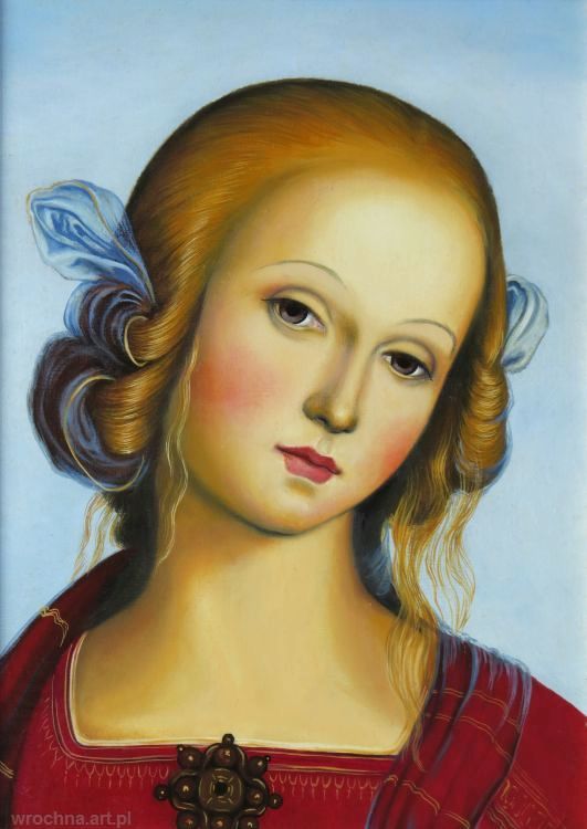 Madonna z Dzieciątkiem i Świętymi, Kopia fragmentu obrazu "Madonna z Dzieciątkiem i Świętymi" Perugino.<br>Olej na płótnie lnianym, 33 x 24 cm.
