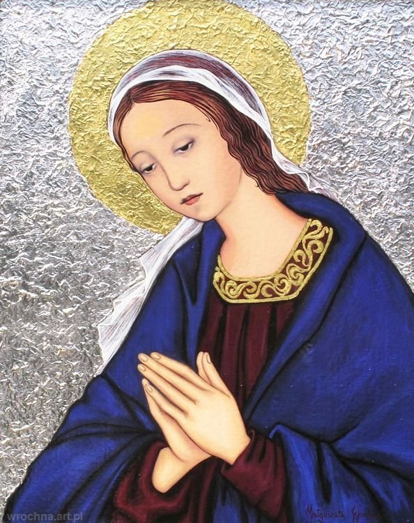 Matka Boża, Olej na płótnie lnianym oraz złocenia, 41 x 33 cm.