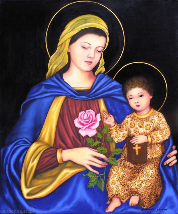 Matka Boża z Dzieciątkiem, Olej na płótnie lnianym, 55 x 46 cm.