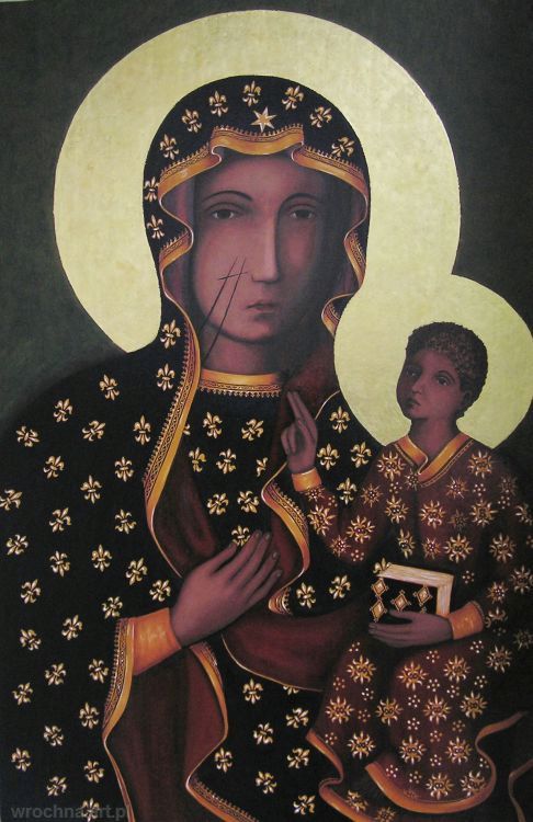 Matka Boża Częstochowska, Kopia obrazu "Matka Boża Częstochowska"<br>Technika mieszana na desce, pozłotnictwo.