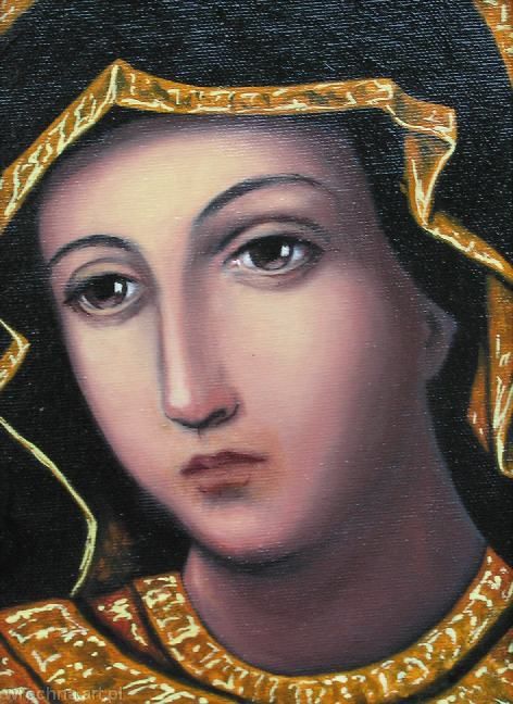 Madonna z Dzieciątkiem, Kopia wykadrowana obrazu "Madonna z Dzieciątkiem" z Teratynia.<br>Olej na płótnie lnianym, 33 x 24 cm.