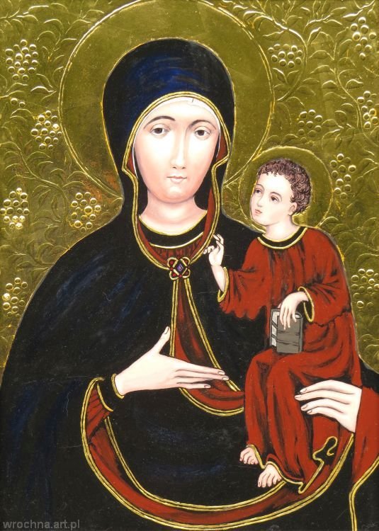 Matka Boża Krakowska, Technika mieszana, pozłotnictwo, 33 x 46 cm.