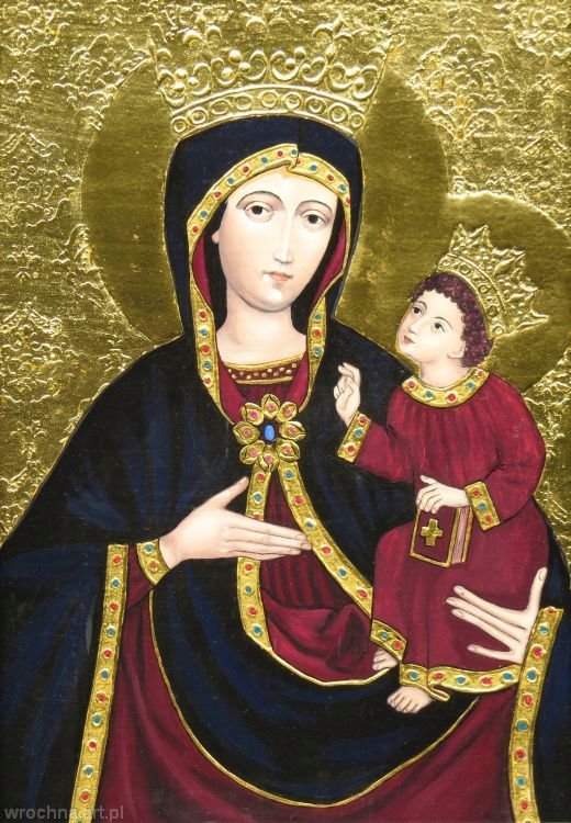 Matka Boża Rychwaldzka, Technika mieszana, pozłotnictwo, 29 x 42 cm.