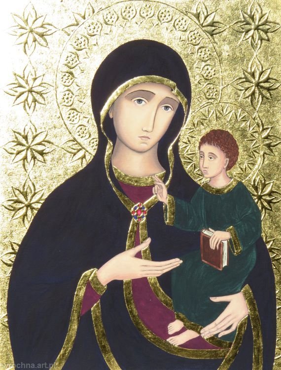 Matka Boża z Dzieciątkiem, Olej na sklejce, 50 x 38 cm.