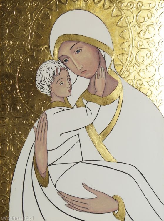 Matka Boża z Dzieciątkiem, Tempera gumowa na desce, 40 x 30 cm.