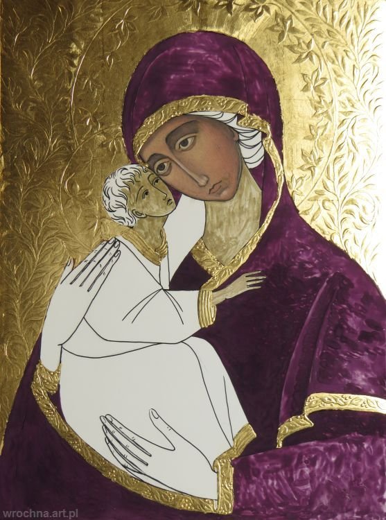 Matka Boża z Dzieciątkiem, Tempera jajeczna na desce, 40 x 30 cm.