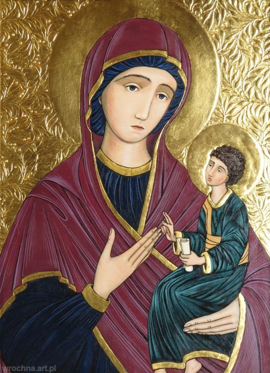 Matka Boża z Dzieciątkiem, Tempera jajeczna na desce, 40 x 30 cm.