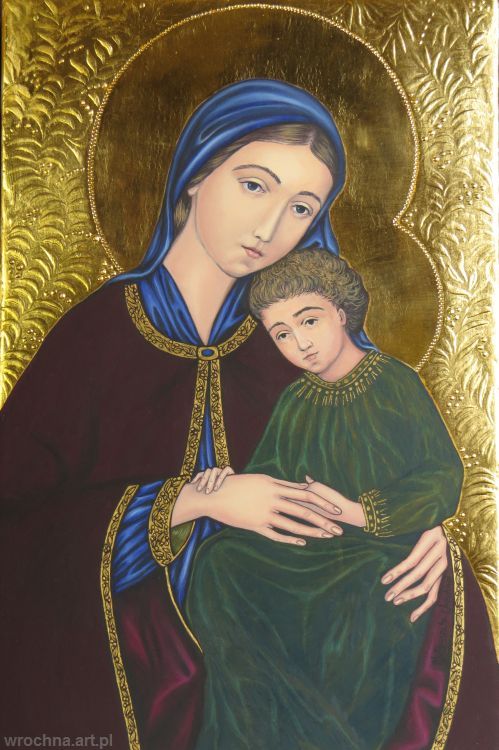 Matka Boża z Dzieciątkiem, Olej na desce, 45 x 30 cm.