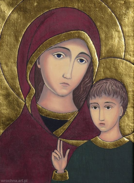 Matka Boża z Dzieciątkiem, Olej na płótnie lnianym, 24 x 18 cm.