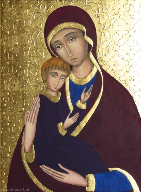 Matka Boża z Dzieciątkiem, Tempera jajeczna na desce, 40 x 30 cm.