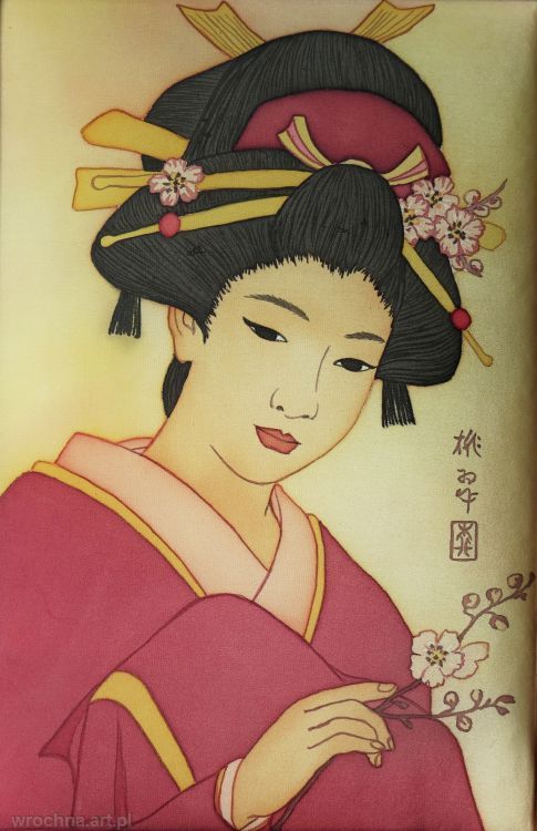 Japonka, Pastisz.<br>Jedwab, 20 x 30 cm.