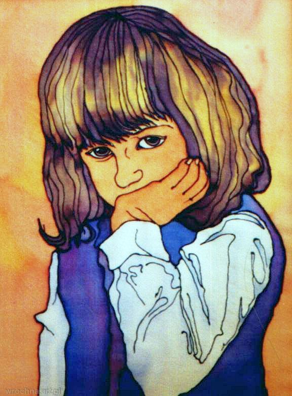 Józio, Pastisz pasteli Stanisława Wyspiańskiego.<br>Jedwab, 24 x 30 cm.